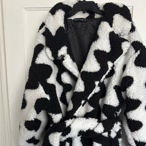 Black and White Faux Fur Coat